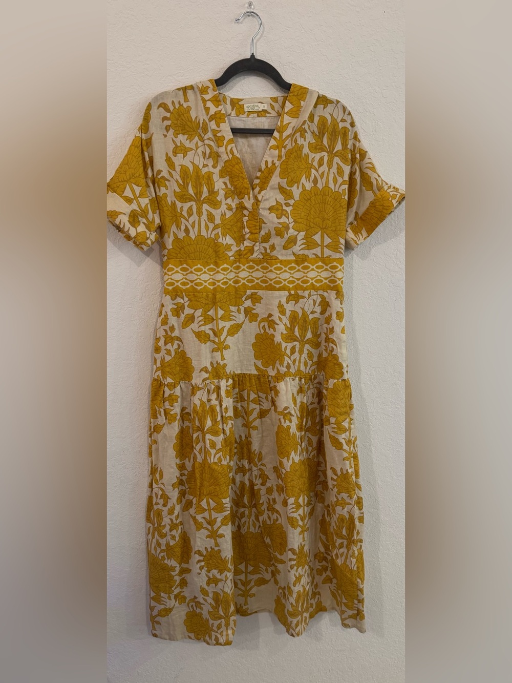 Yellow Floral Cotton Midi Dress - Women's